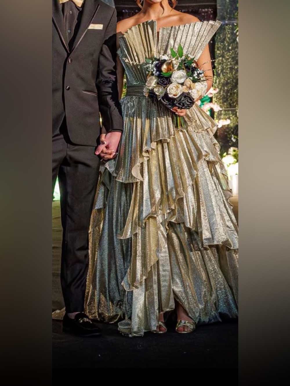 Tarik Ediz Shimmery Gold Layered Ruffle Ball Gown - Picture 6 of 6